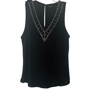 THE CLOTHING CO. SLEEVELESS V-NECKLINE RHINESTONE BLOUSE, BLACK/SILVER DECOR